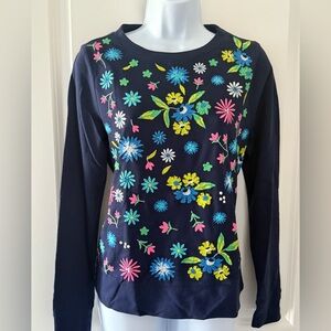 Lilly Pulitzer Rami Floral Embroidered Navy Blue Long Sleeve Top